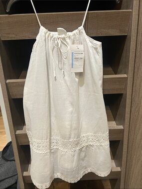 NWT White Girls Elegant Light Cotton Swim Coverup Dress Crochet Trim Sz 8-10